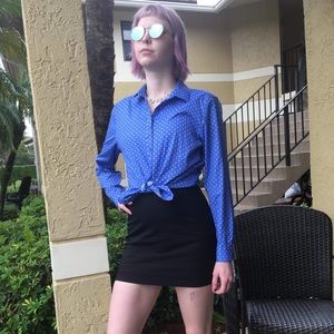 Jones New York Button-Down Polka Dot Blue Shirt